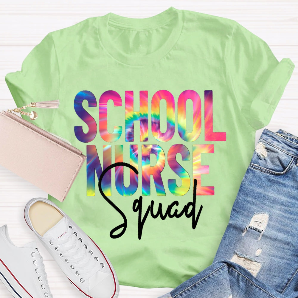 School Nurse Squad Colorful Gradient Letters T-shirt