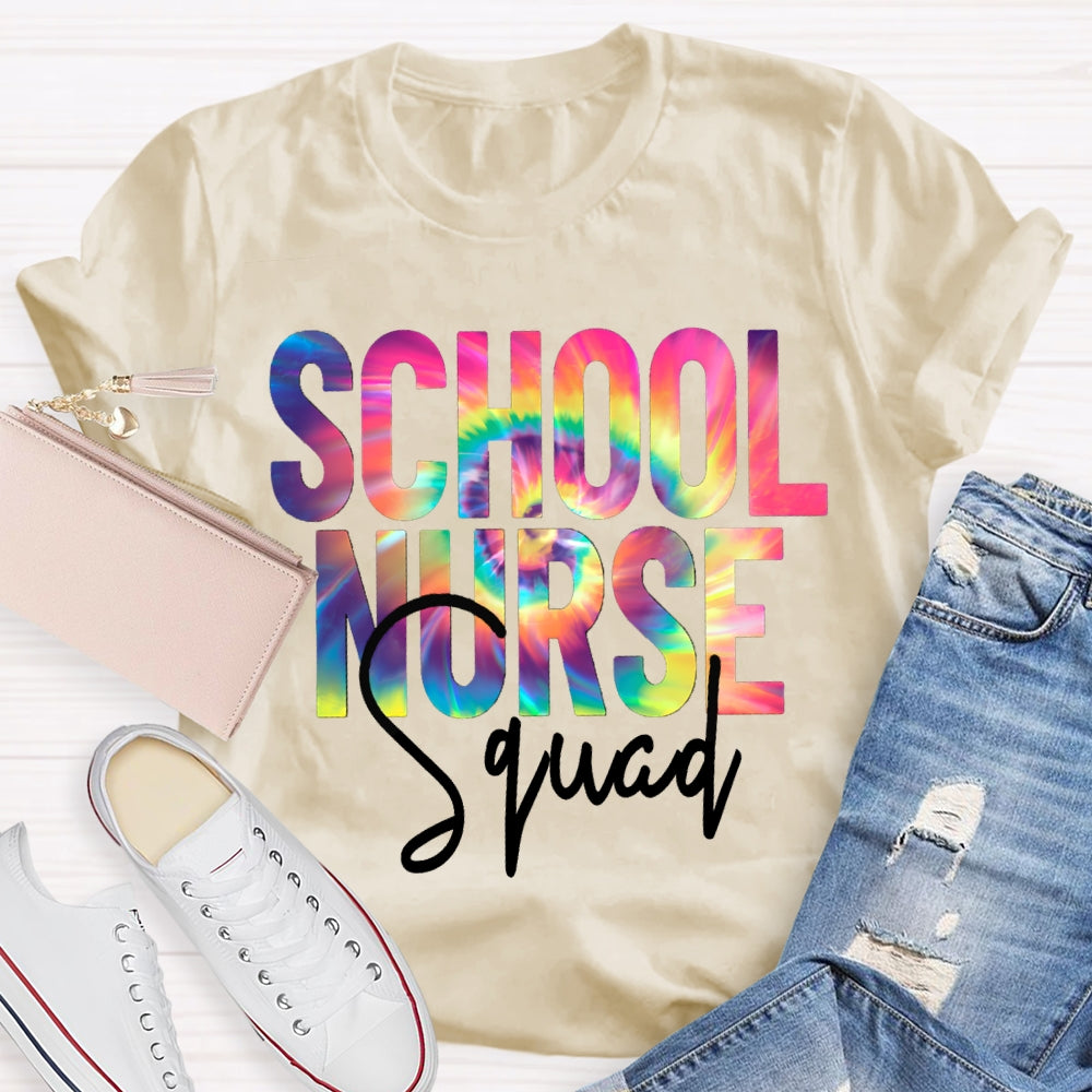 School Nurse Squad Colorful Gradient Letters T-shirt