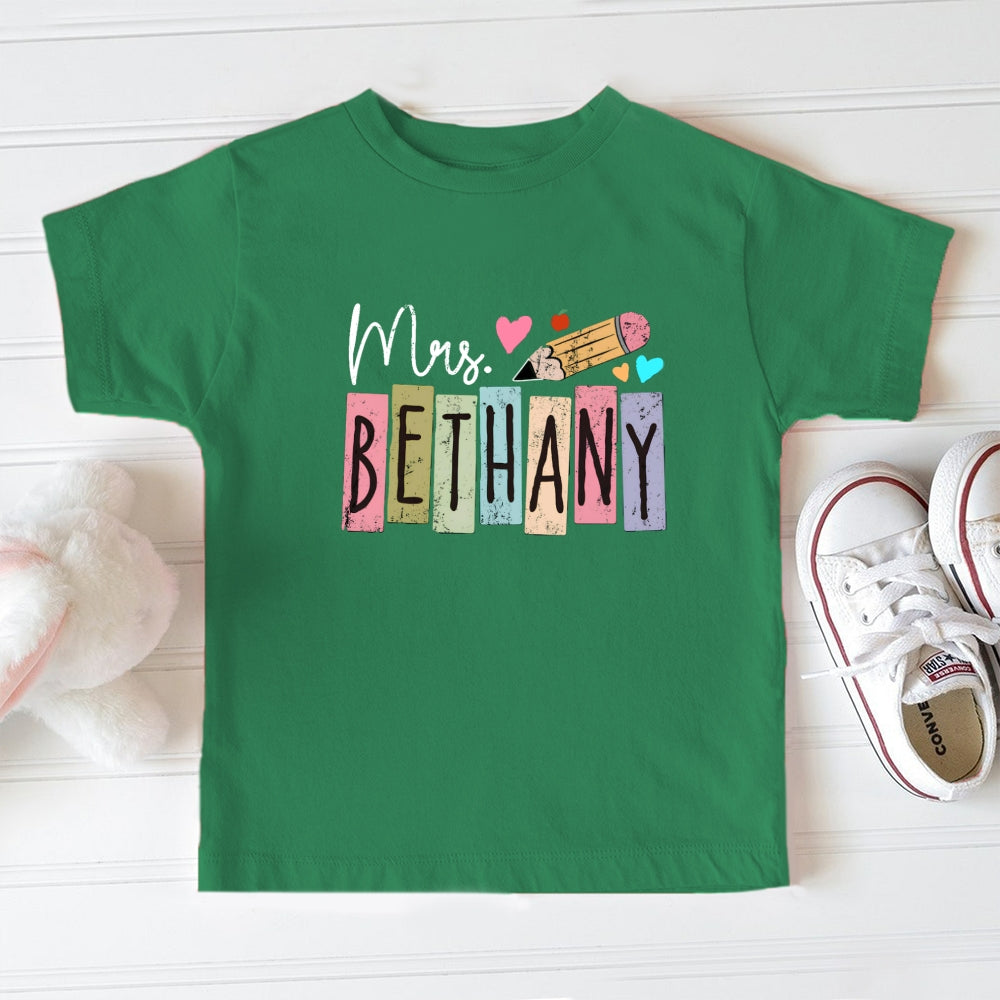 Personalized Name Color Blocking Pencil Toddler T-Shirts