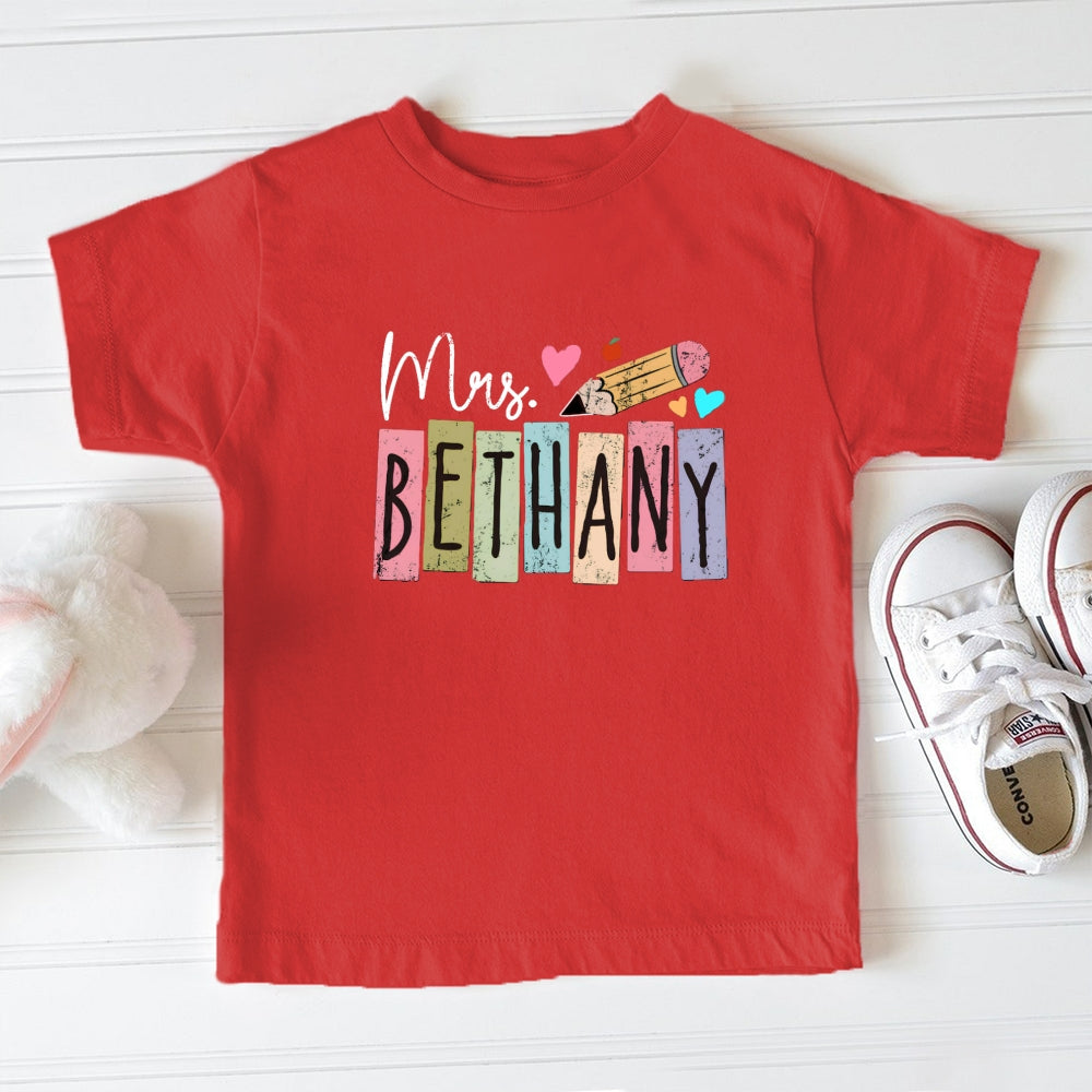 Personalized Name Color Blocking Pencil Toddler T-Shirts