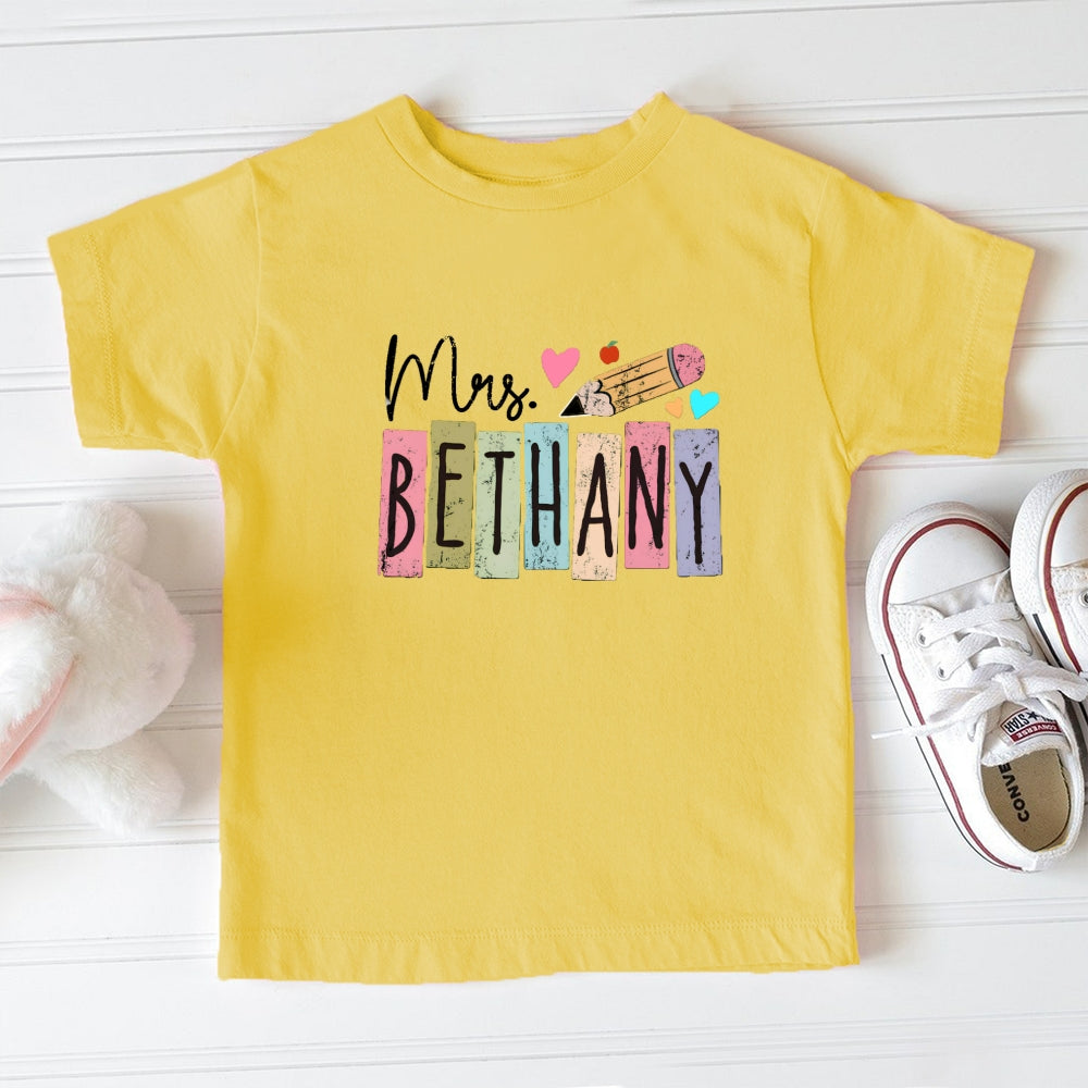 Personalized Name Color Blocking Pencil Toddler T-Shirts