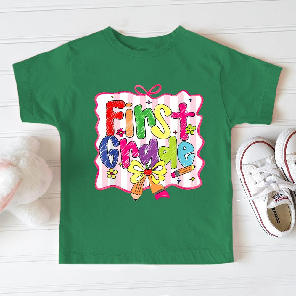 Personalized Grade Pink Bow Toddle T-Shirts