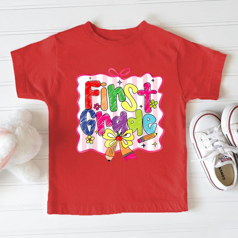 Personalized Grade Pink Bow Toddle T-Shirts