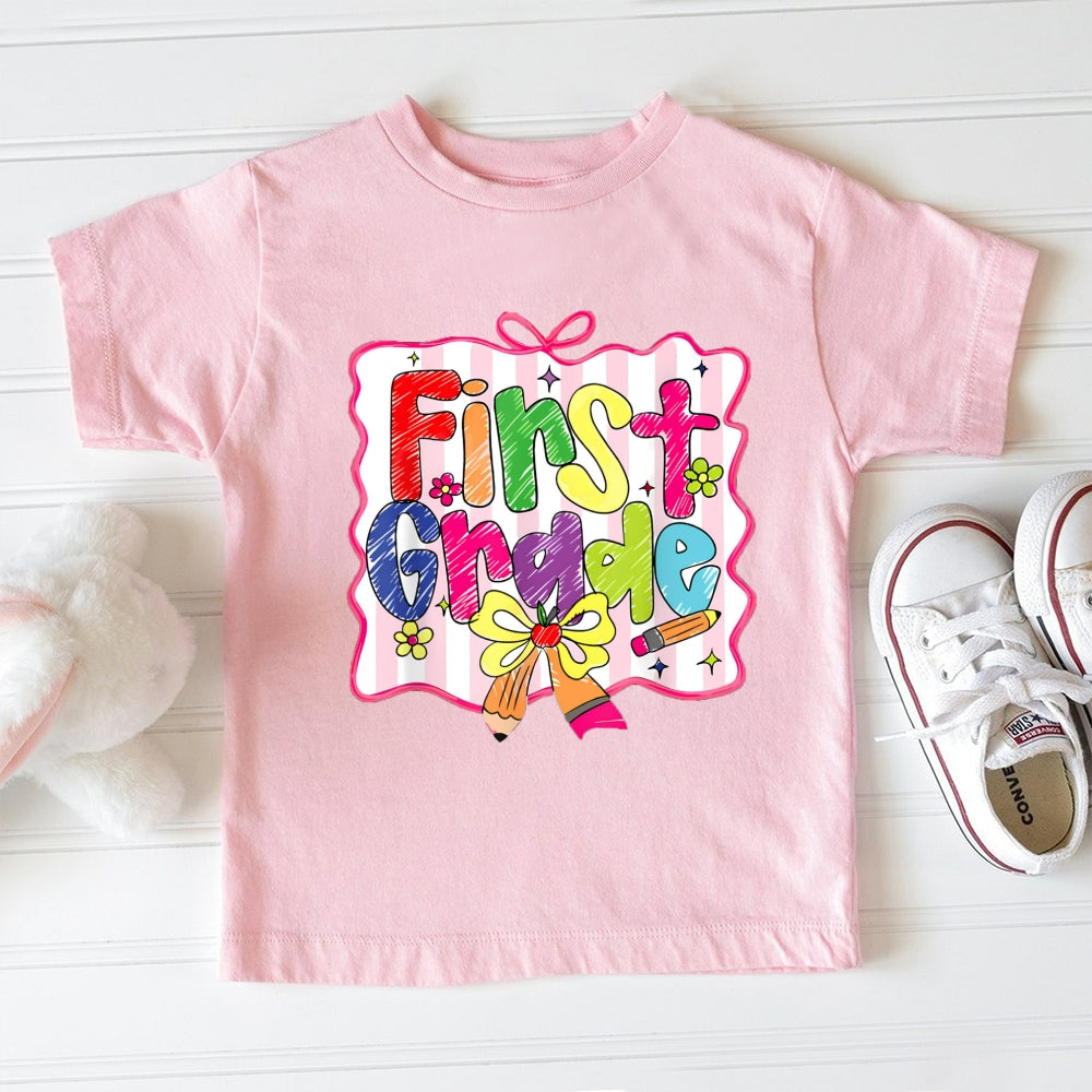 Personalized Grade Pink Bow Toddle T-Shirts