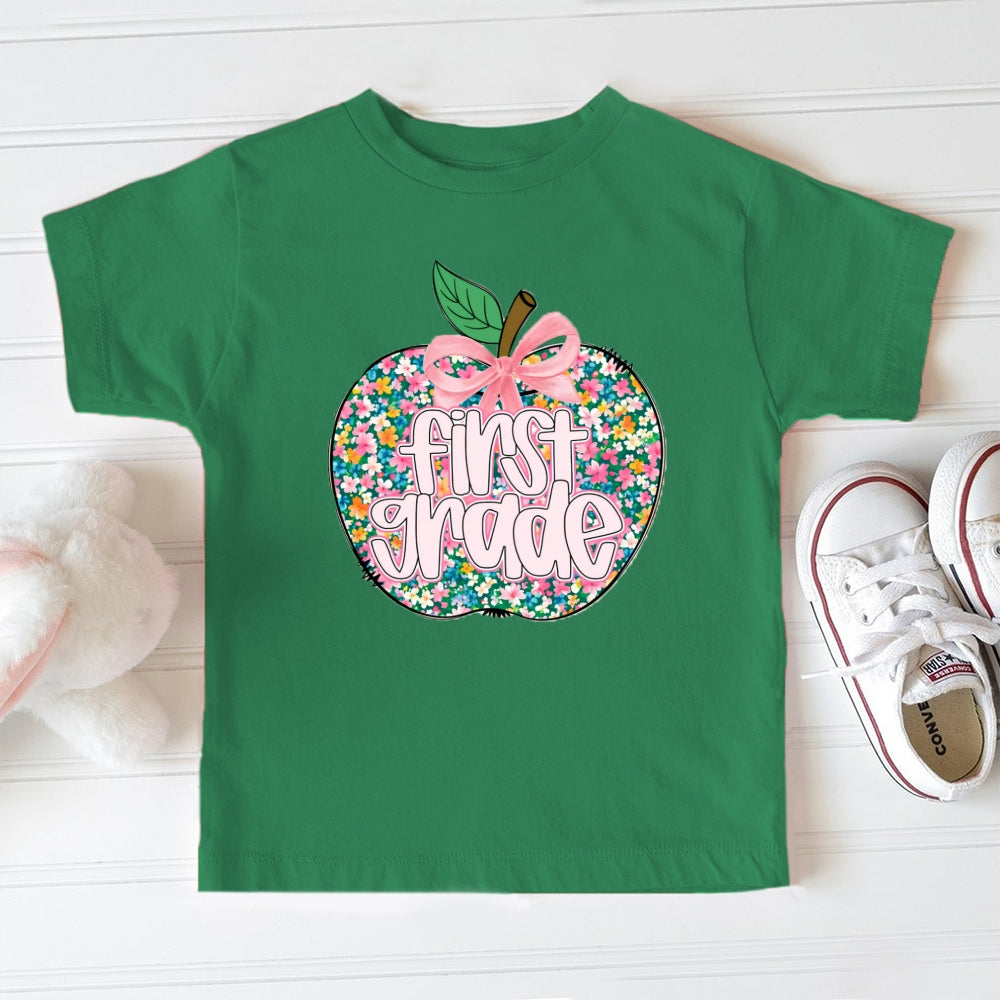 Personalized Grade Floral Apple Toddler T-Shirts
