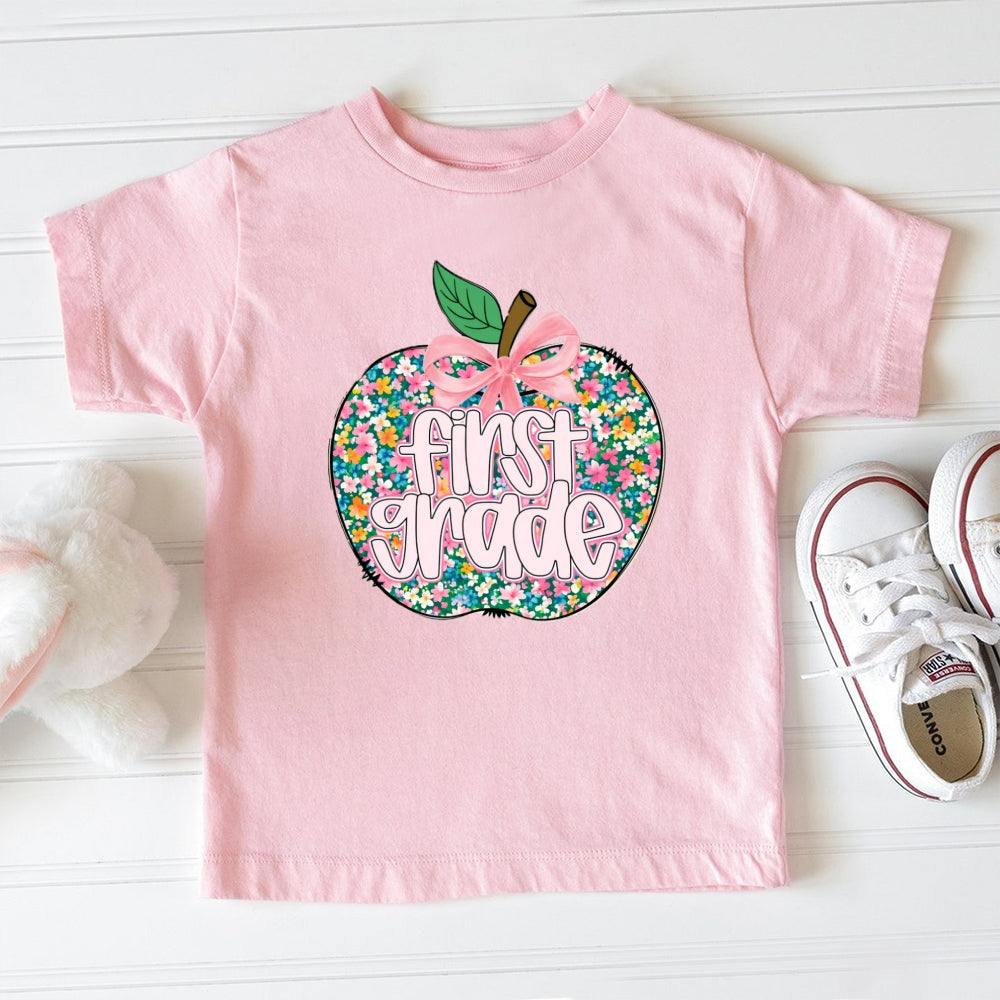 Personalized Grade Floral Apple Toddler T-Shirts