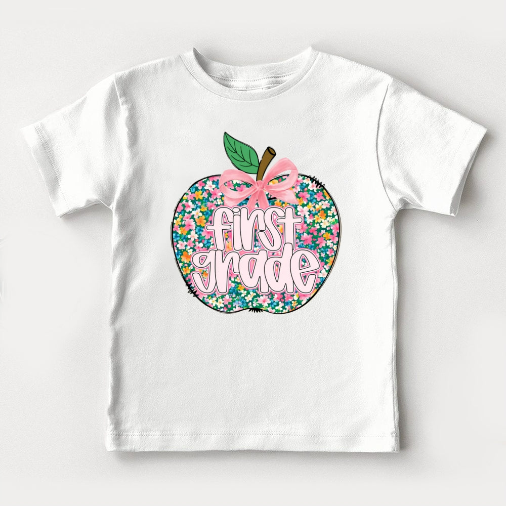Personalized Grade Floral Apple Toddler T-Shirts
