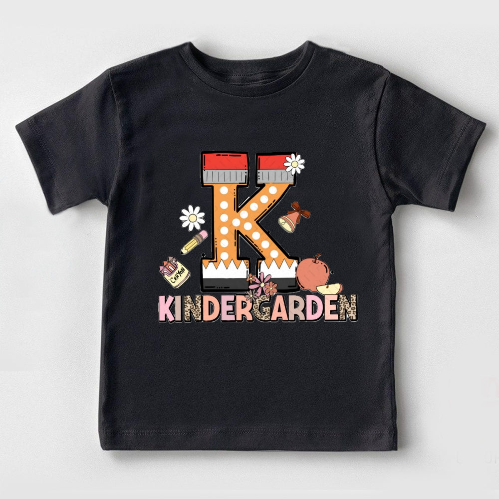 K Is For Kindergarten Leopard Letter Toddler T-Shirts