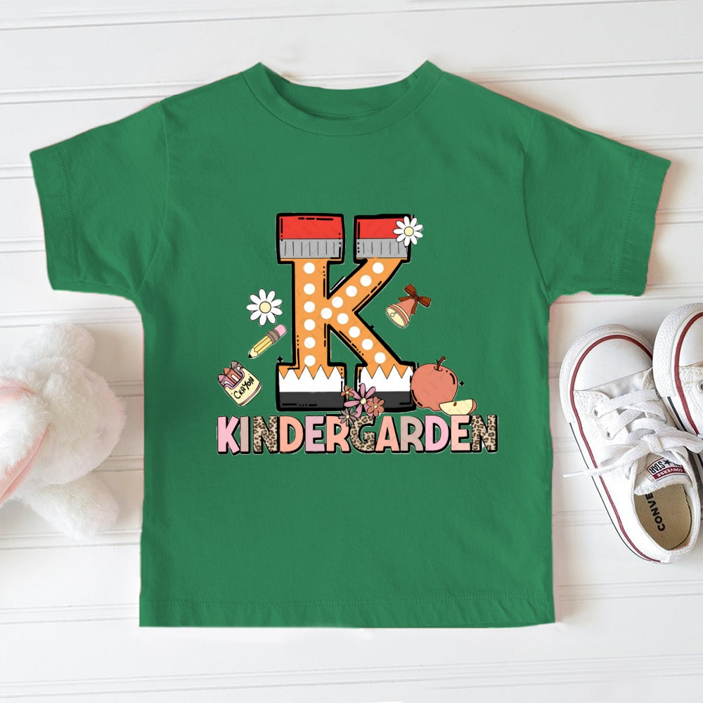 K Is For Kindergarten Leopard Letter Toddler T-Shirts