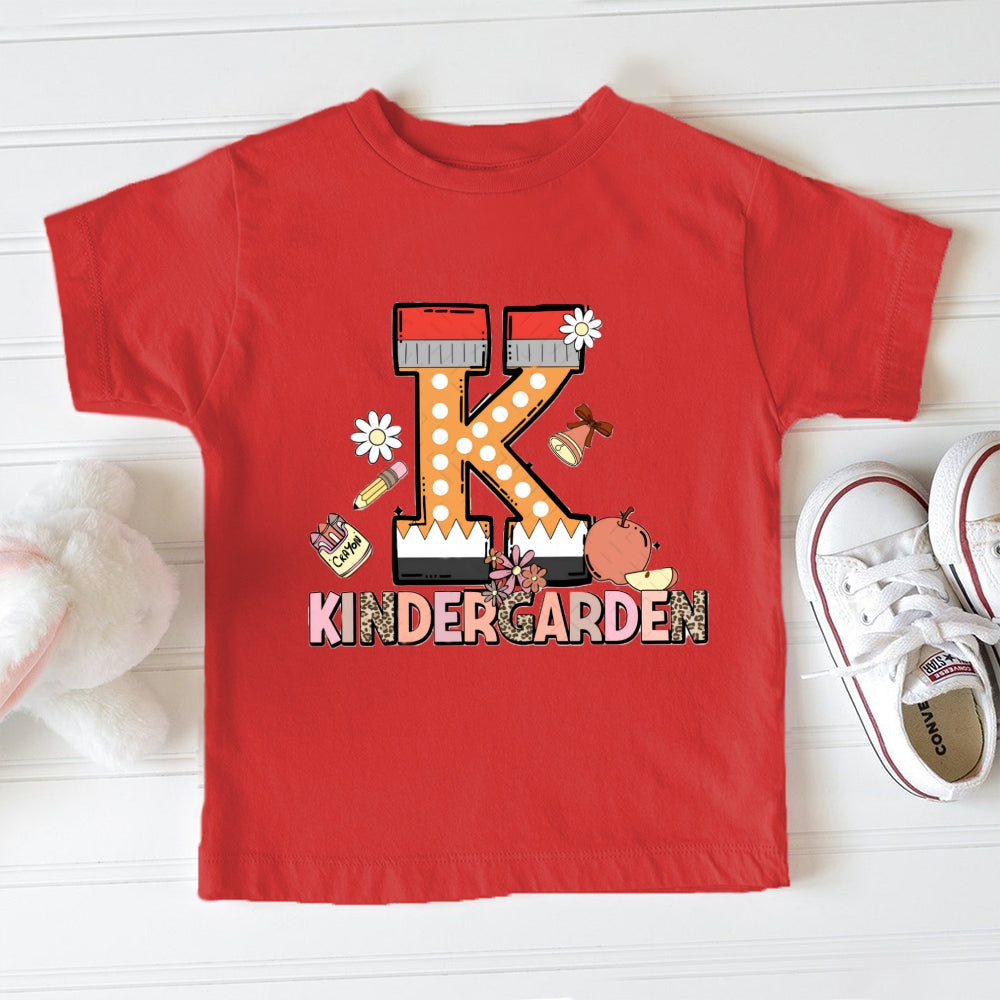 K Is For Kindergarten Leopard Letter Toddler T-Shirts