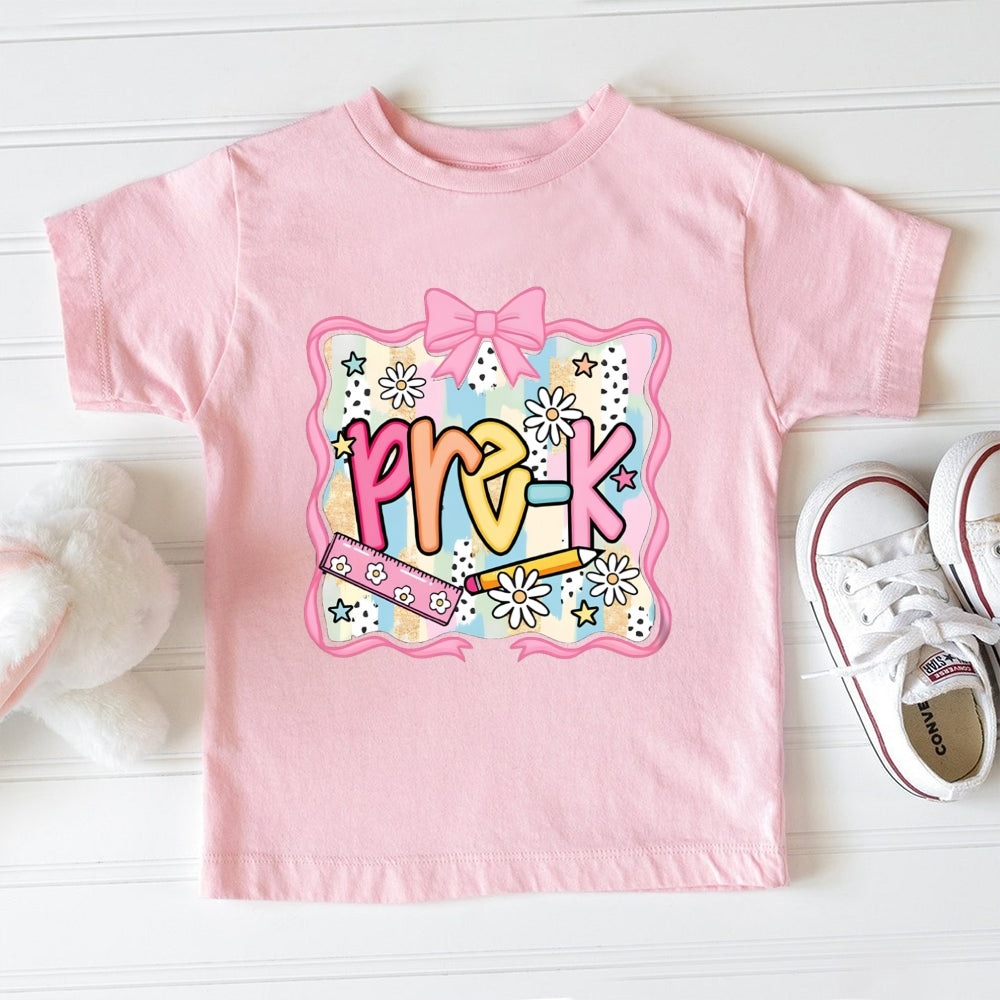 Personalized Grade Pre-K Colorful Gradient Flowers And Bows Toddler&Kids Tees