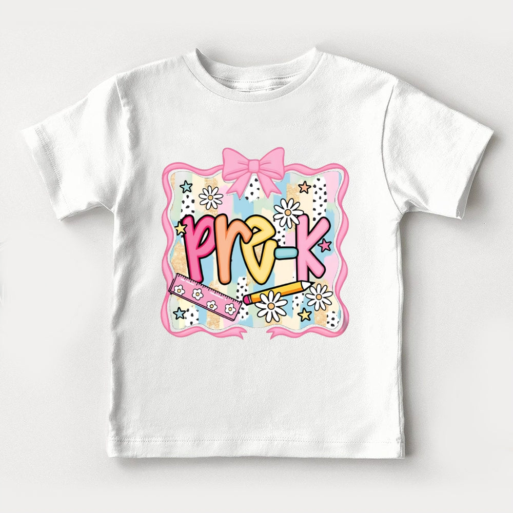Personalized Grade Pre-K Colorful Gradient Flowers And Bows Toddler&Kids Tees