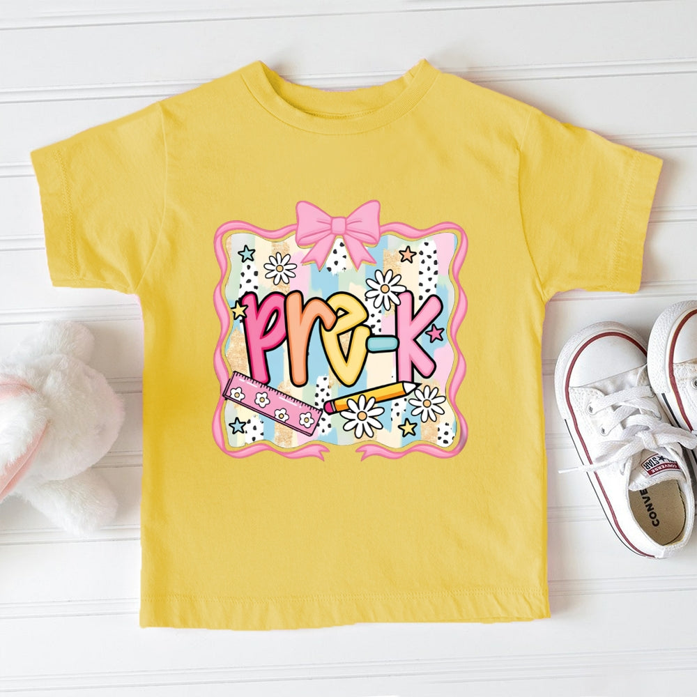 Personalized Grade Pre-K Colorful Gradient Flowers And Bows Toddler&Kids Tees