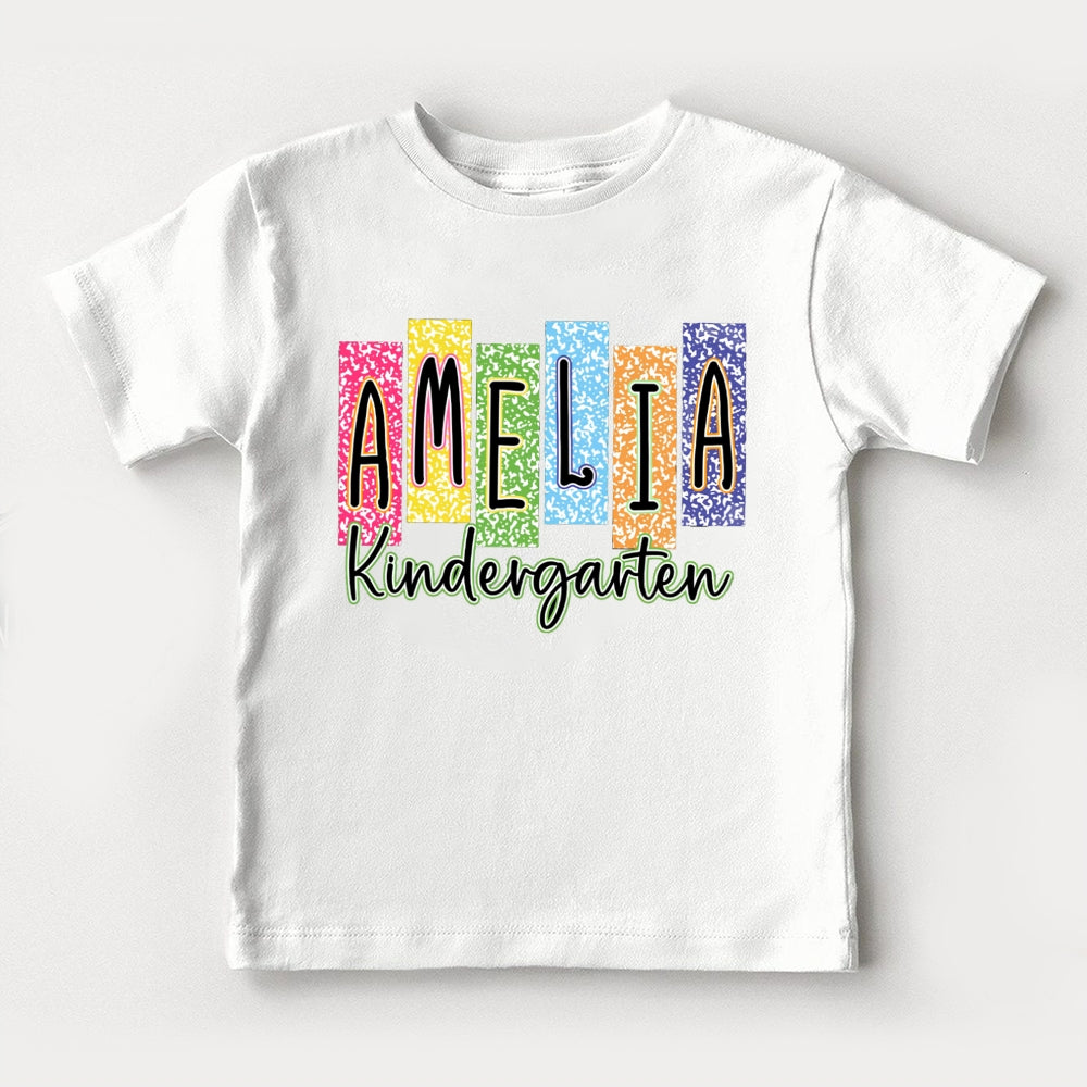 Personalized Grade And Name Kindergarten Colorful Block Letters Toddler&Kids Tees