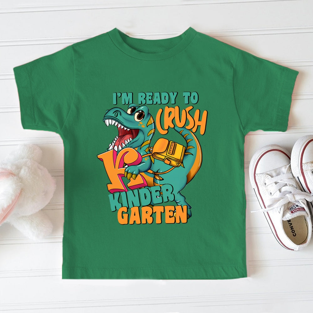 Personalized Grade I'M Ready To Crush Kindergarten Dinosaur Carrying A Schoolbag Toddler&Kids Tees