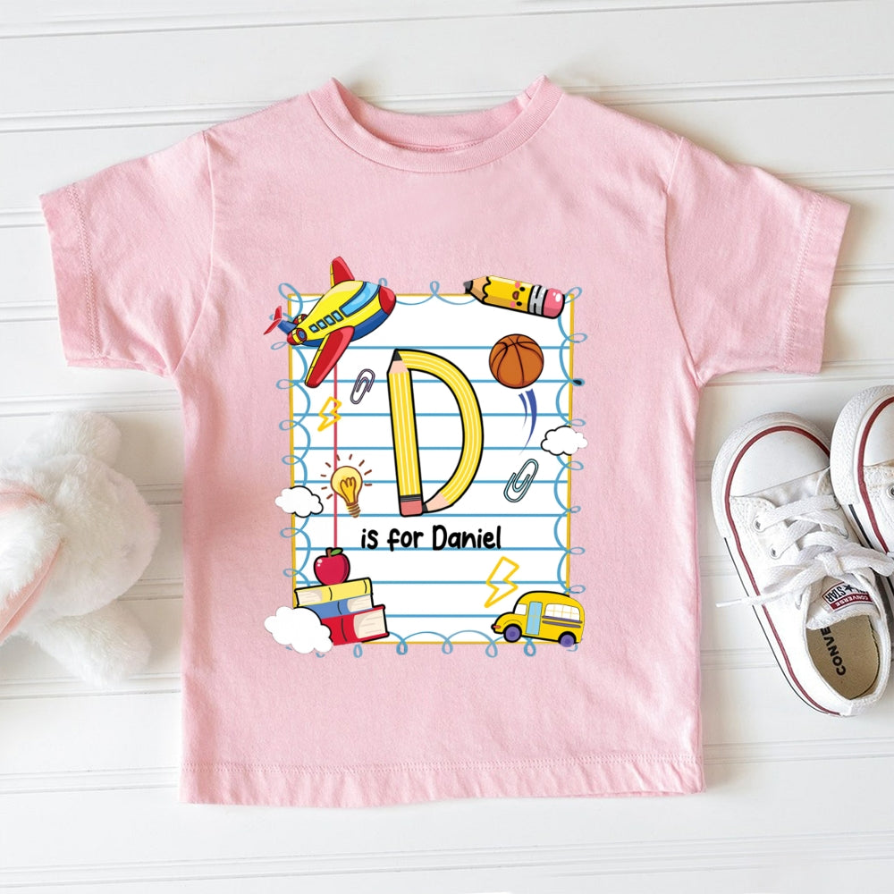 Personalized Name D Is For Daniel Notebook And Cloud Print Toddler&Kids Tees