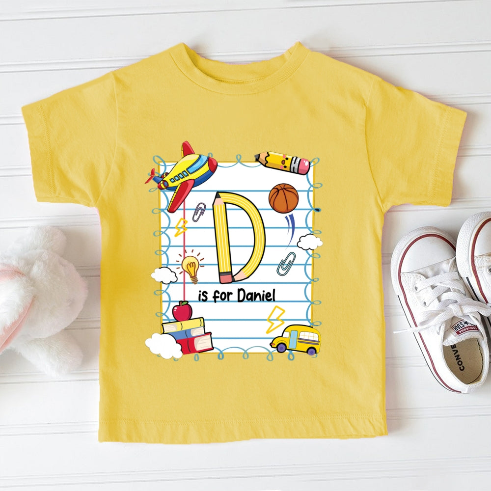 Personalized Name D Is For Daniel Notebook And Cloud Print Toddler&Kids Tees