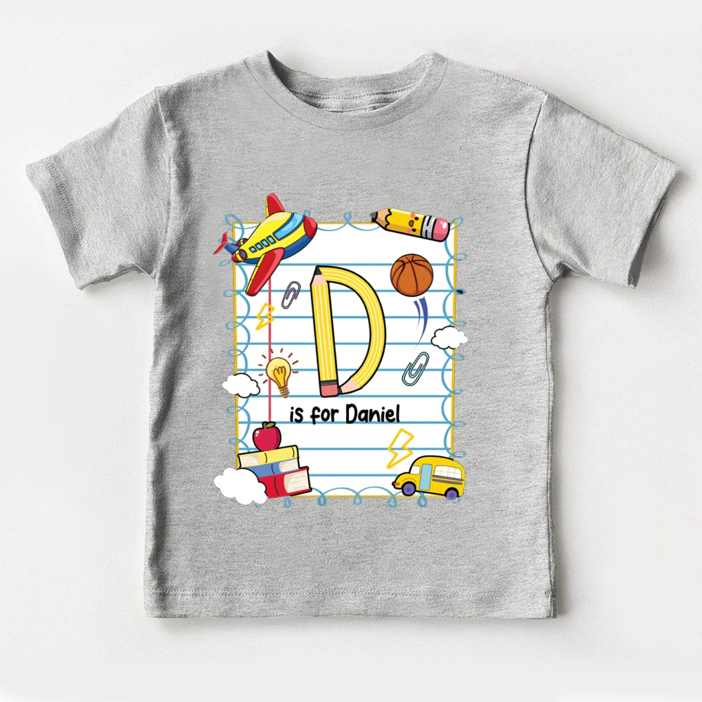 Personalized Name D Is For Daniel Notebook And Cloud Print Toddler&Kids Tees