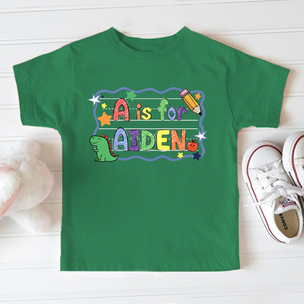 Personalized Name A Is For Aiden Little Dinosaur And Star Print Toddler&Kids Tees