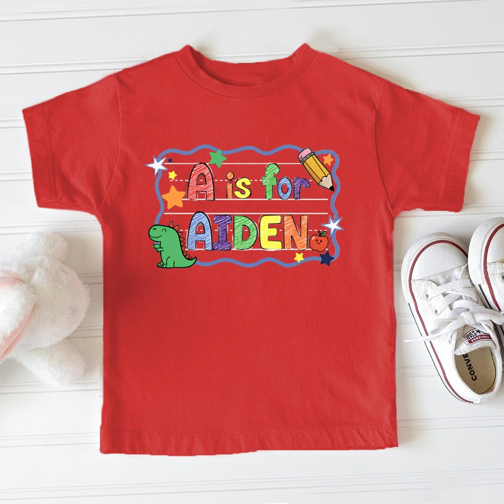 Personalized Name A Is For Aiden Little Dinosaur And Star Print Toddler&Kids Tees