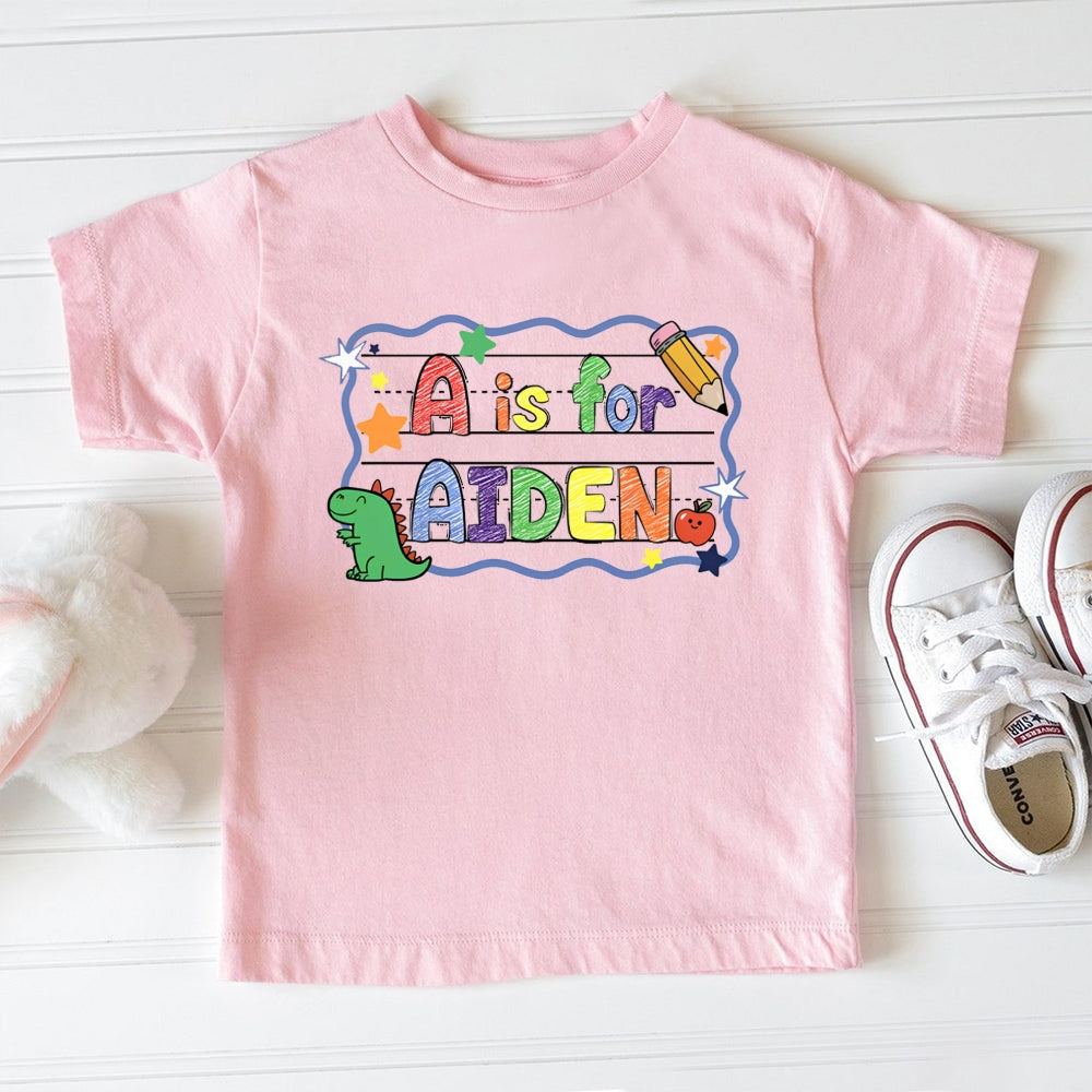 Personalized Name A Is For Aiden Little Dinosaur And Star Print Toddler&Kids Tees