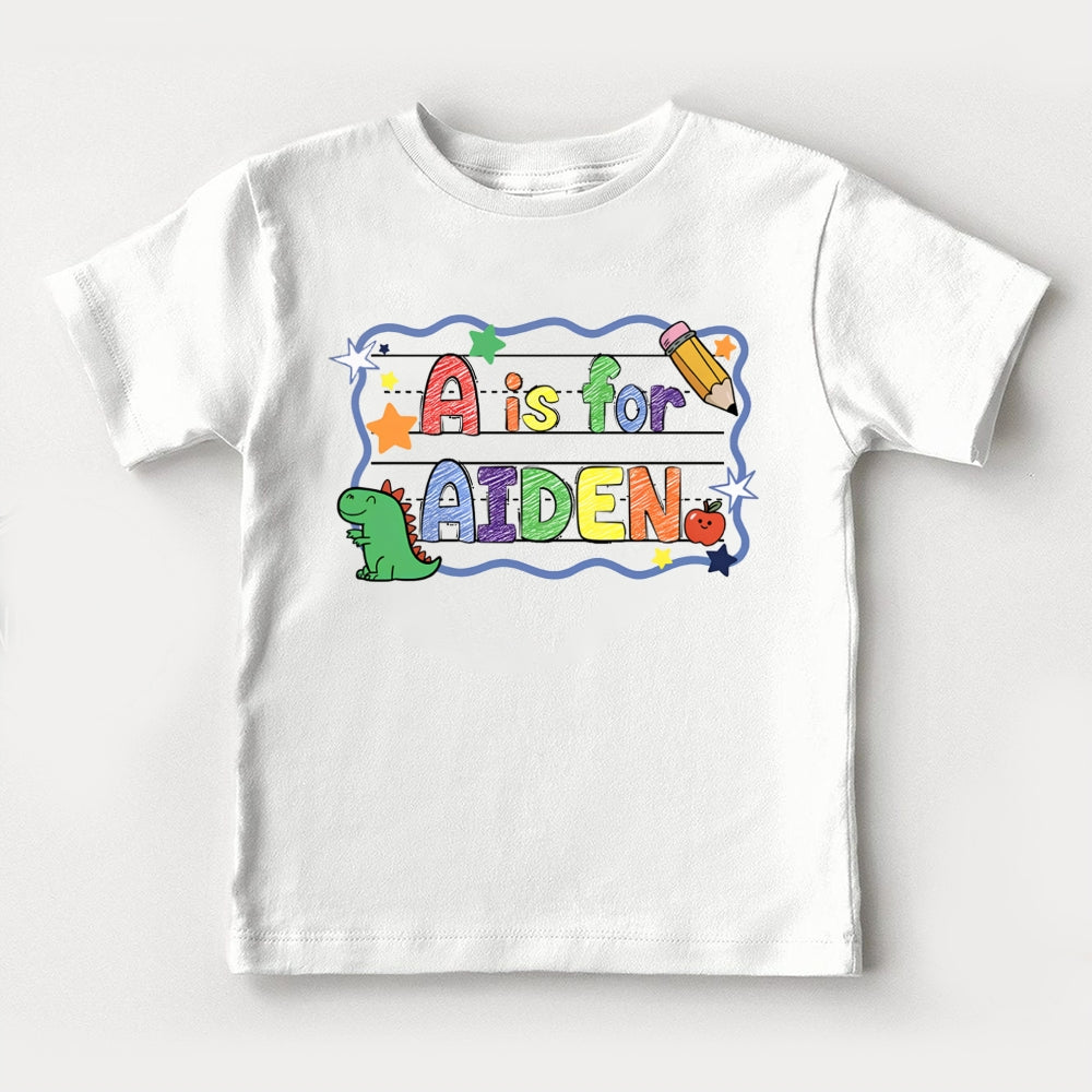 Personalized Name A Is For Aiden Little Dinosaur And Star Print Toddler&Kids Tees