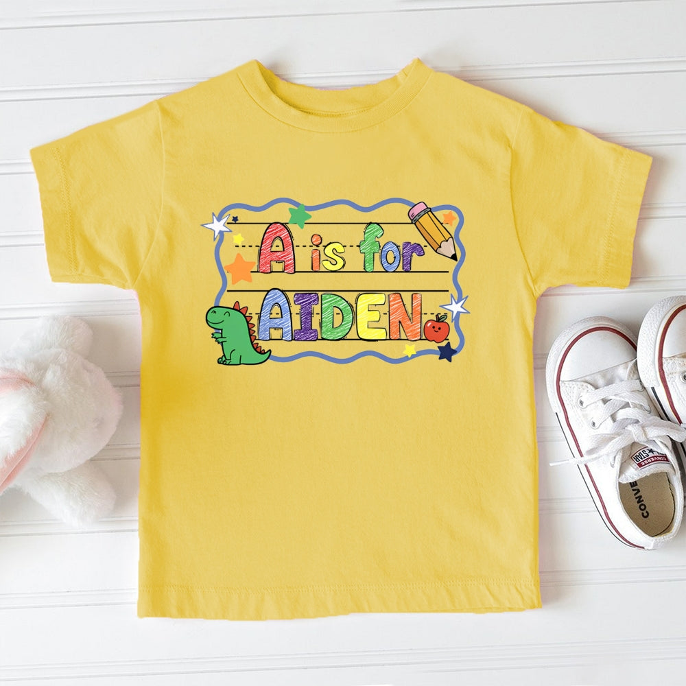 Personalized Name A Is For Aiden Little Dinosaur And Star Print Toddler&Kids Tees
