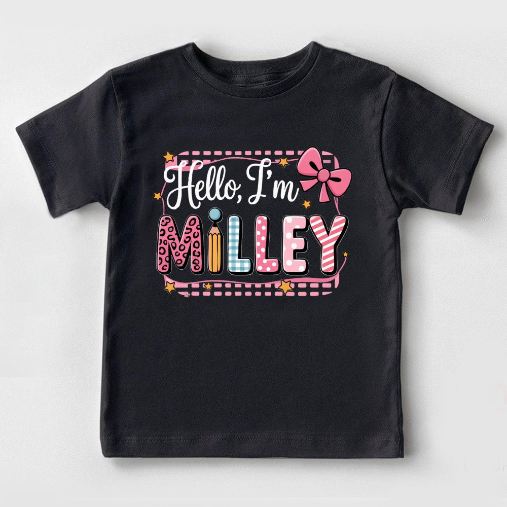 Personalized Name Hello I'M Milley Pink Bow Print Toddler&Kids Tees