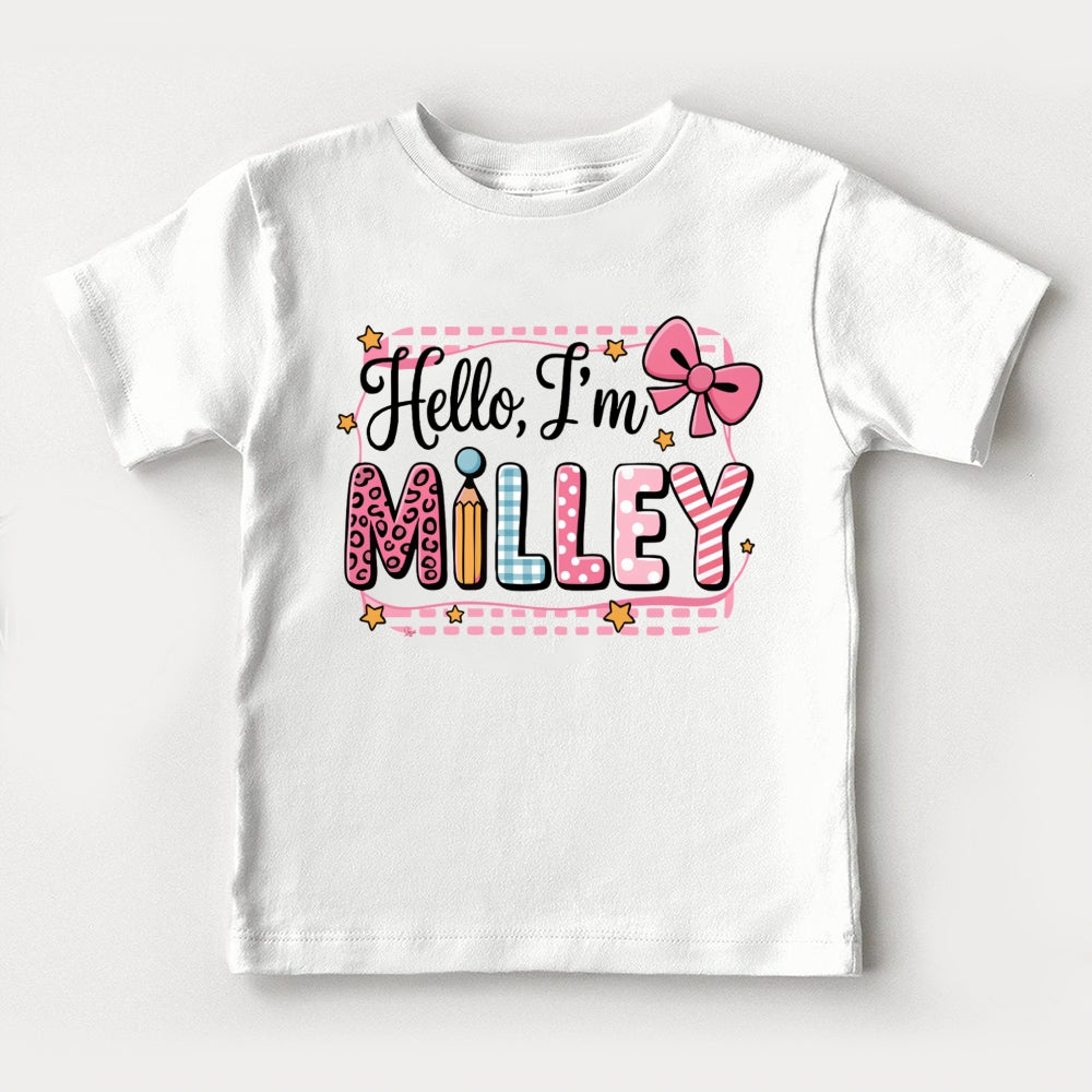Personalized Name Hello I'M Milley Pink Bow Print Toddler&Kids Tees