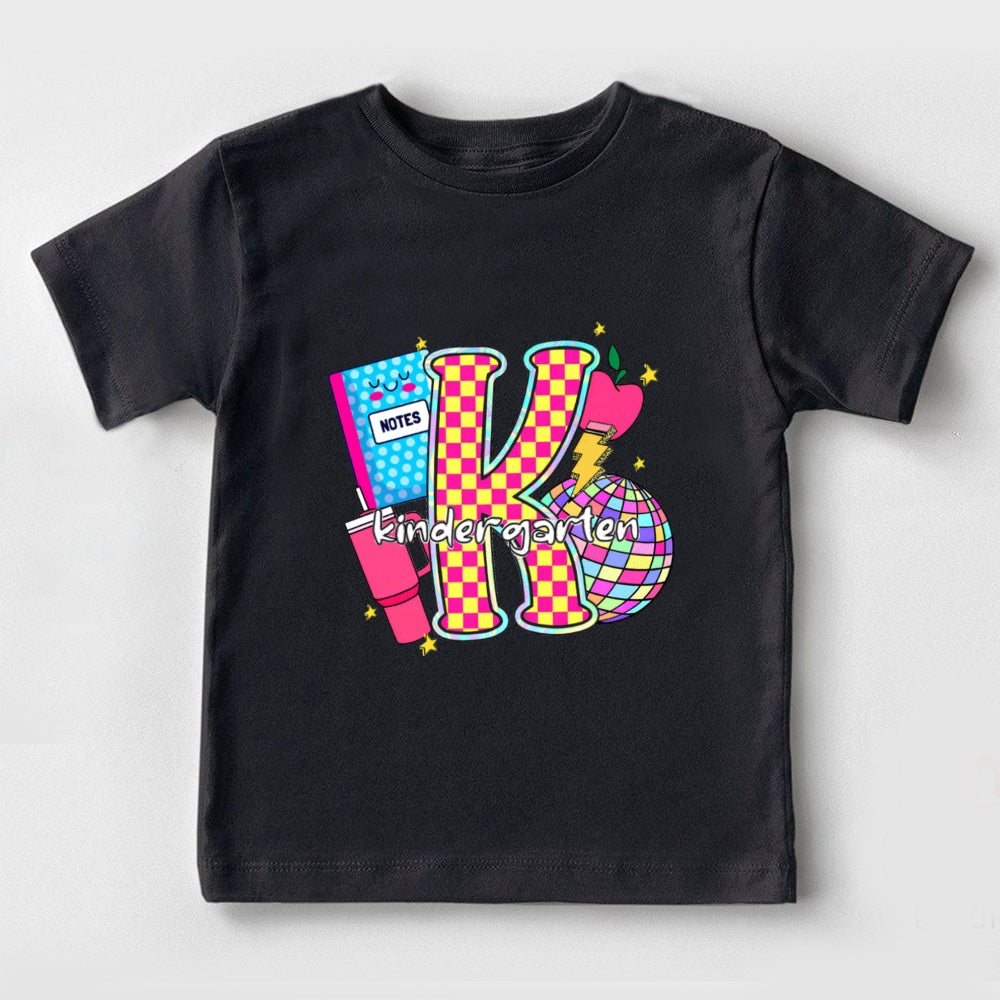 Personalized Grade Colorful Checkerboard Print K Is For Kindergarten Toddler&Kids Tees