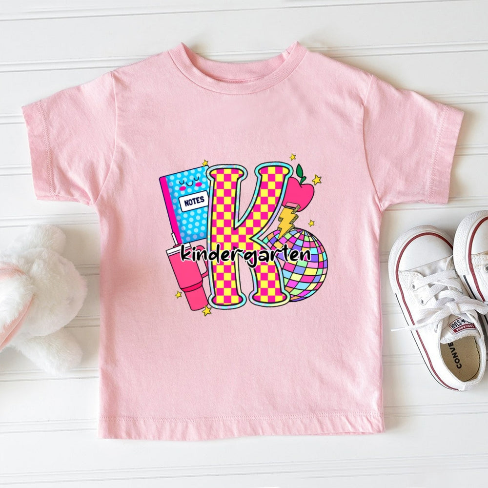 Personalized Grade Colorful Checkerboard Print K Is For Kindergarten Toddler&Kids Tees