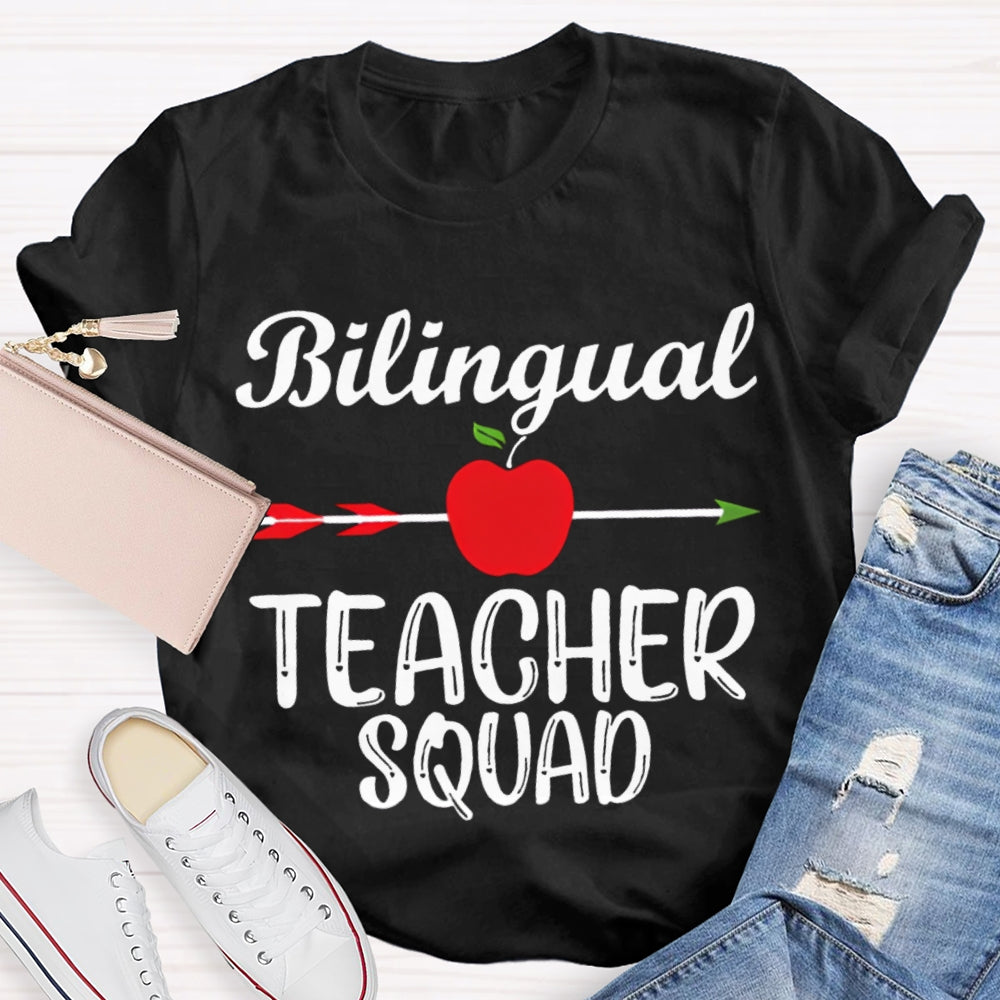Bilingual Teacher Squad Shooting Apple Print T-shirt