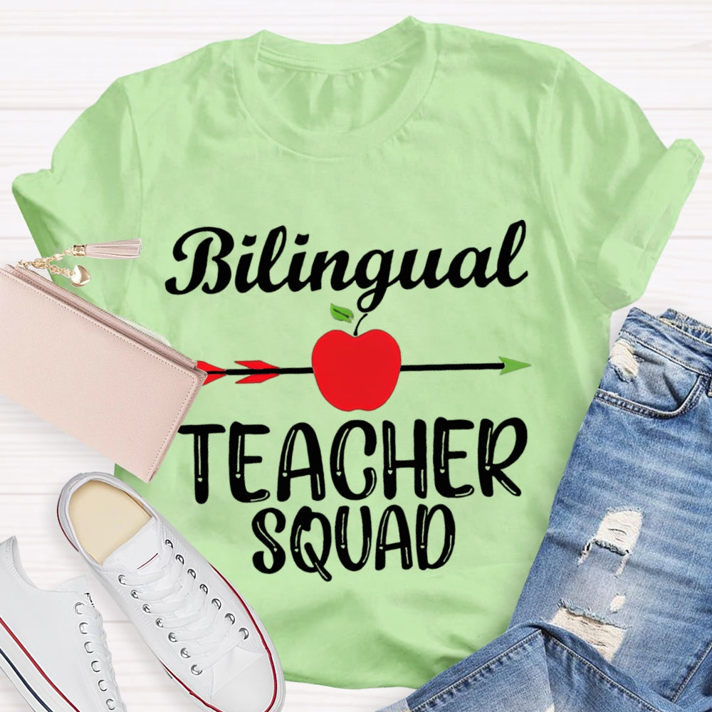 Bilingual Teacher Squad Shooting Apple Print T-shirt