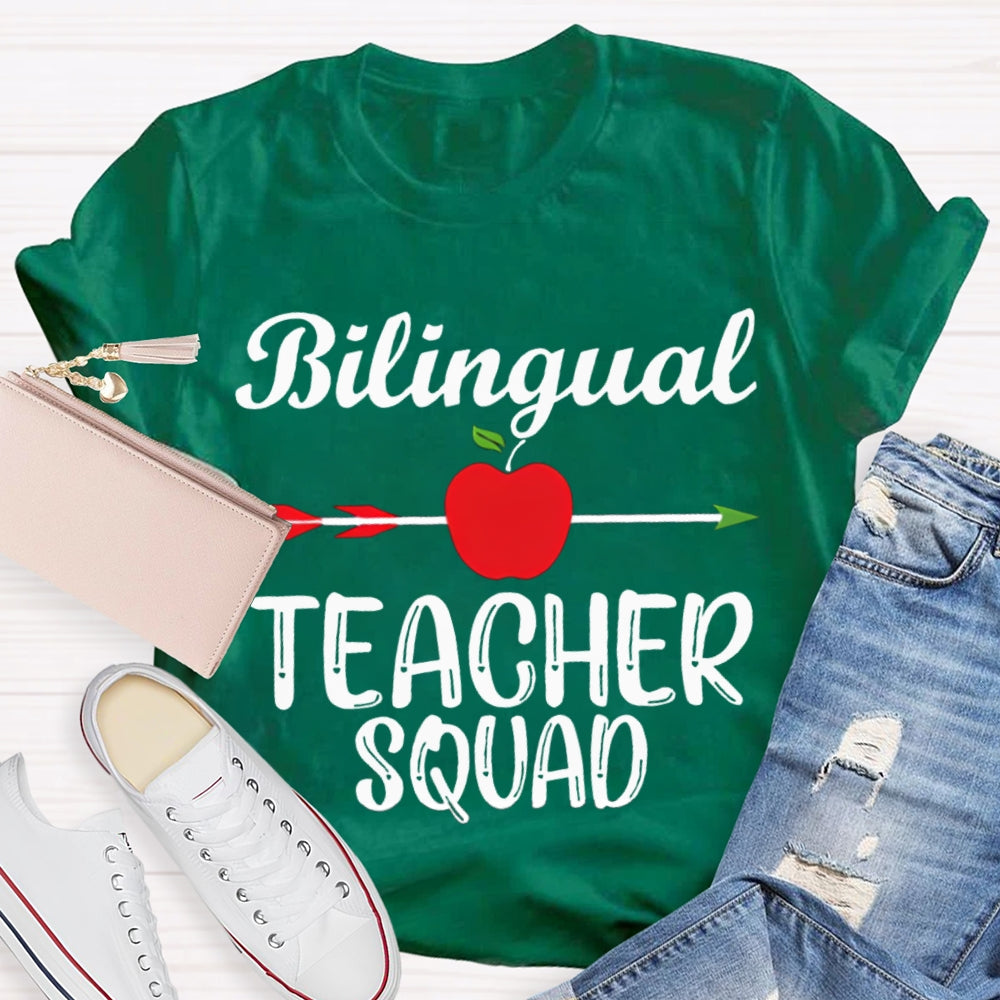 Bilingual Teacher Squad Shooting Apple Print T-shirt