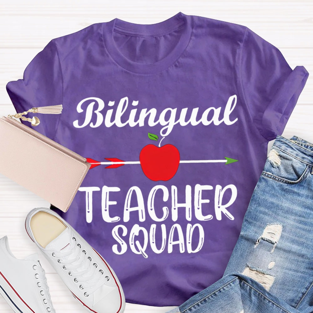 Bilingual Teacher Squad Shooting Apple Print T-shirt