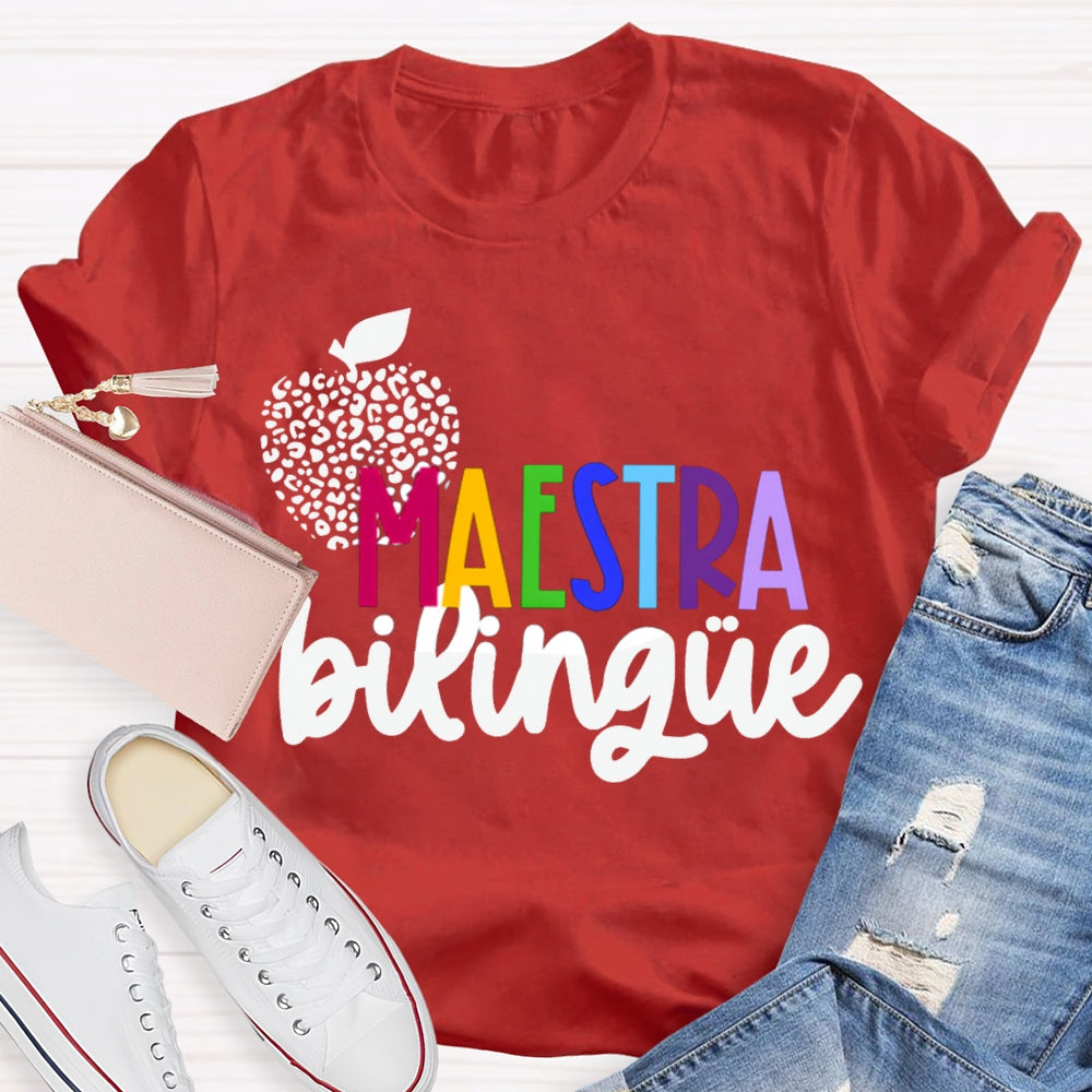Maestra Bilingue Polka Dot Apple Colorful Letters T-shirt