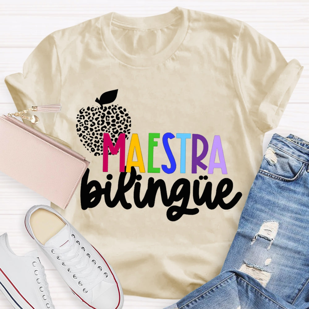 Maestra Bilingue Polka Dot Apple Colorful Letters T-shirt