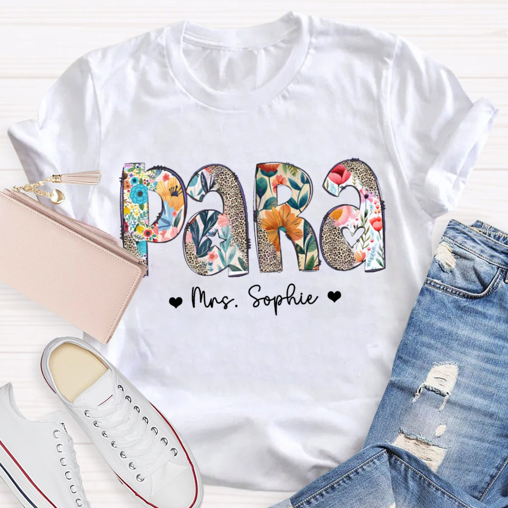 Personalized Name Para Colorful Flowers And Leopard Print Combination Letters T-shirt