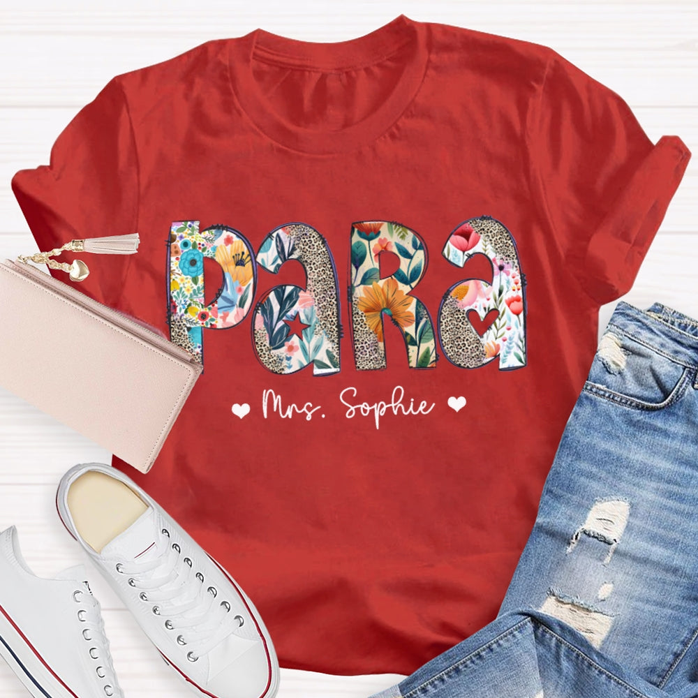 Personalized Name Para Colorful Flowers And Leopard Print Combination Letters T-shirt
