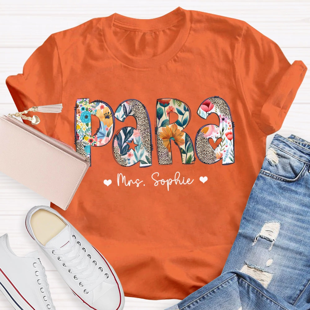 Personalized Name Para Colorful Flowers And Leopard Print Combination Letters T-shirt