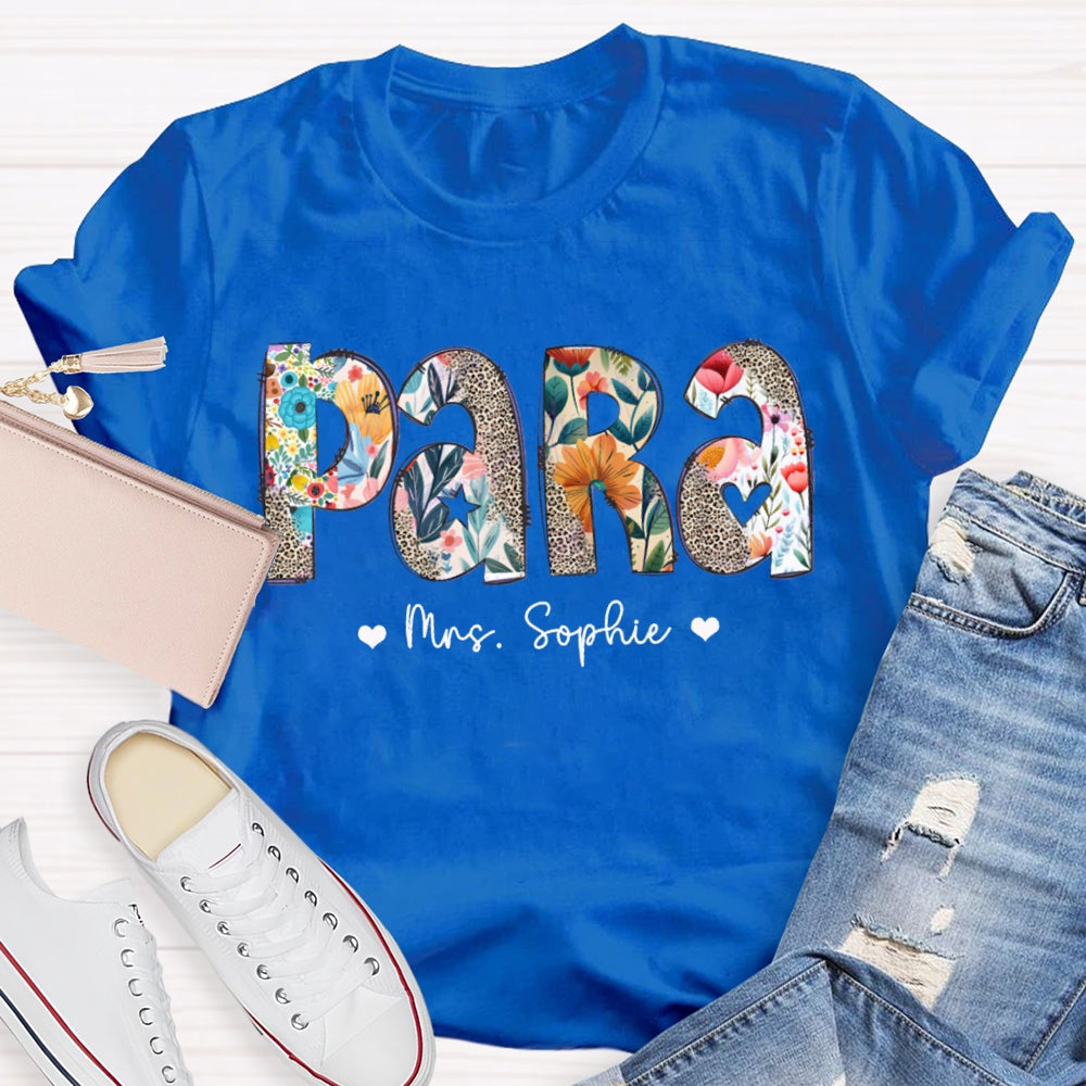 Personalized Name Para Colorful Flowers And Leopard Print Combination Letters T-shirt