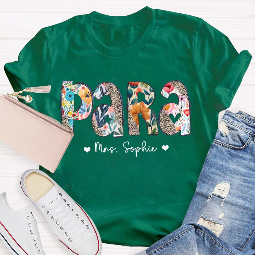 Personalized Name Para Colorful Flowers And Leopard Print Combination Letters T-shirt