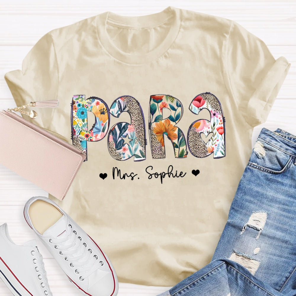 Personalized Name Para Colorful Flowers And Leopard Print Combination Letters T-shirt