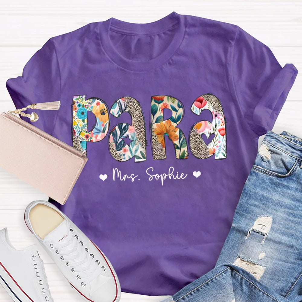 Personalized Name Para Colorful Flowers And Leopard Print Combination Letters T-shirt