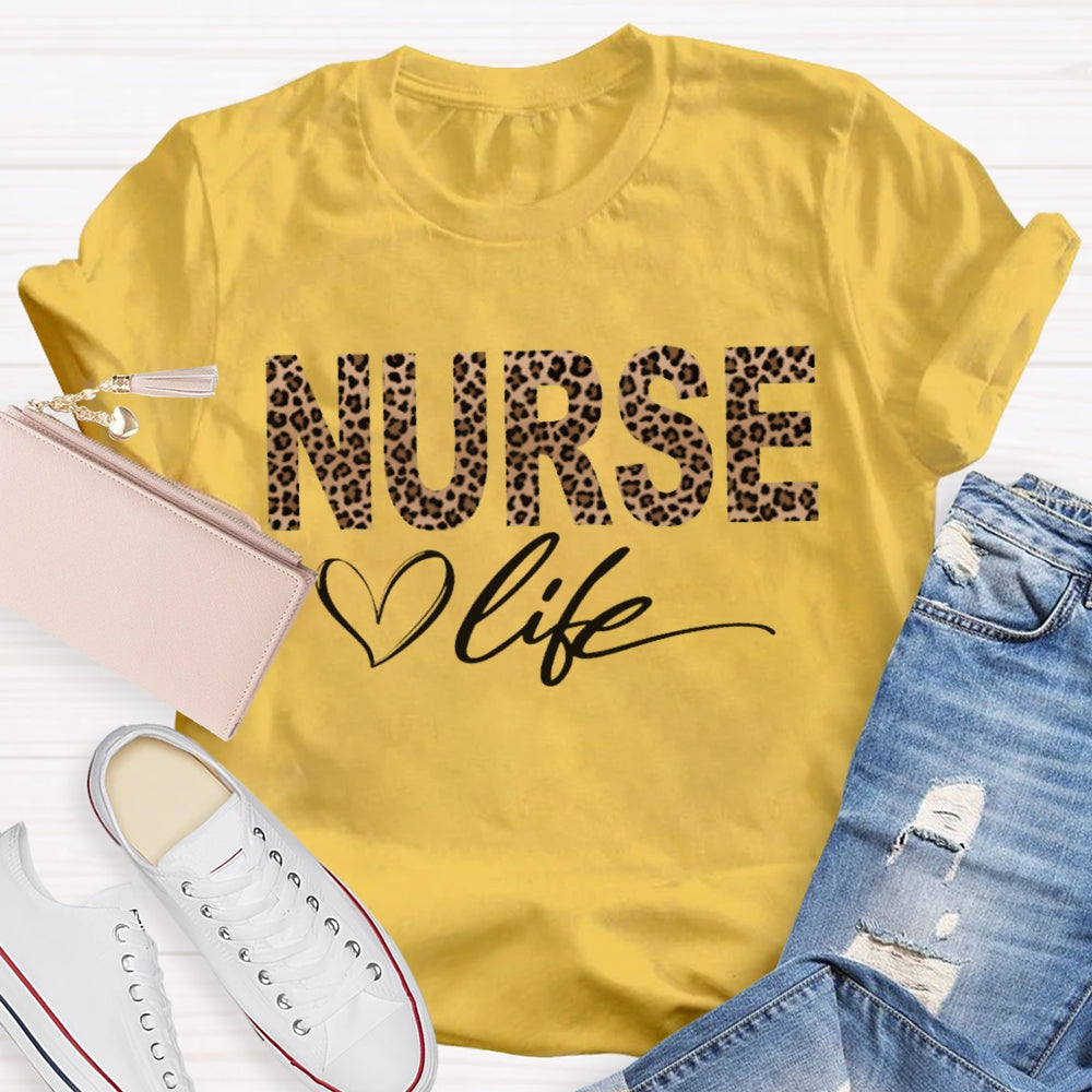 Nurse Life Hearts And Leopard Print Funny T-shirt