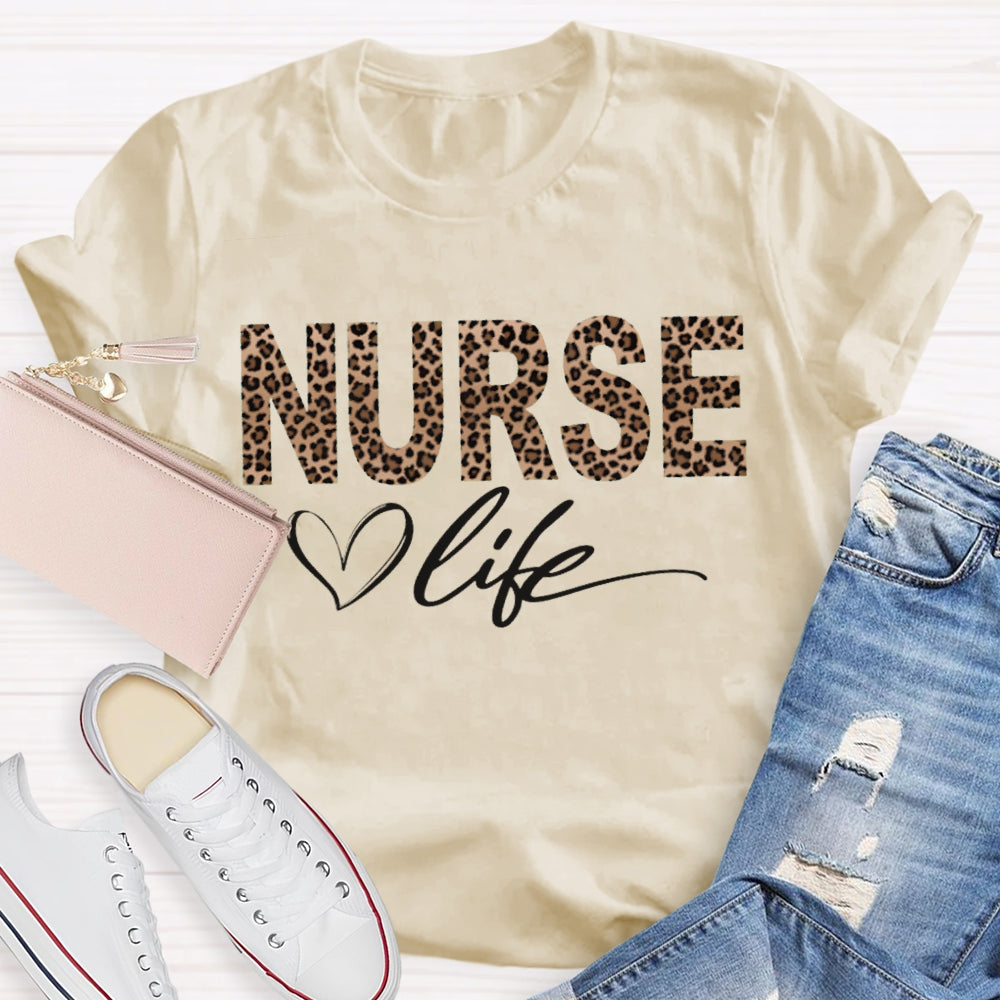 Nurse Life Hearts And Leopard Print Funny T-shirt