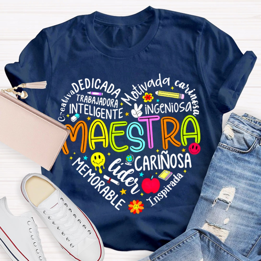Maestra Dedicada Motivada Ingeniosa Lider Inspirada Memorable T-shirt