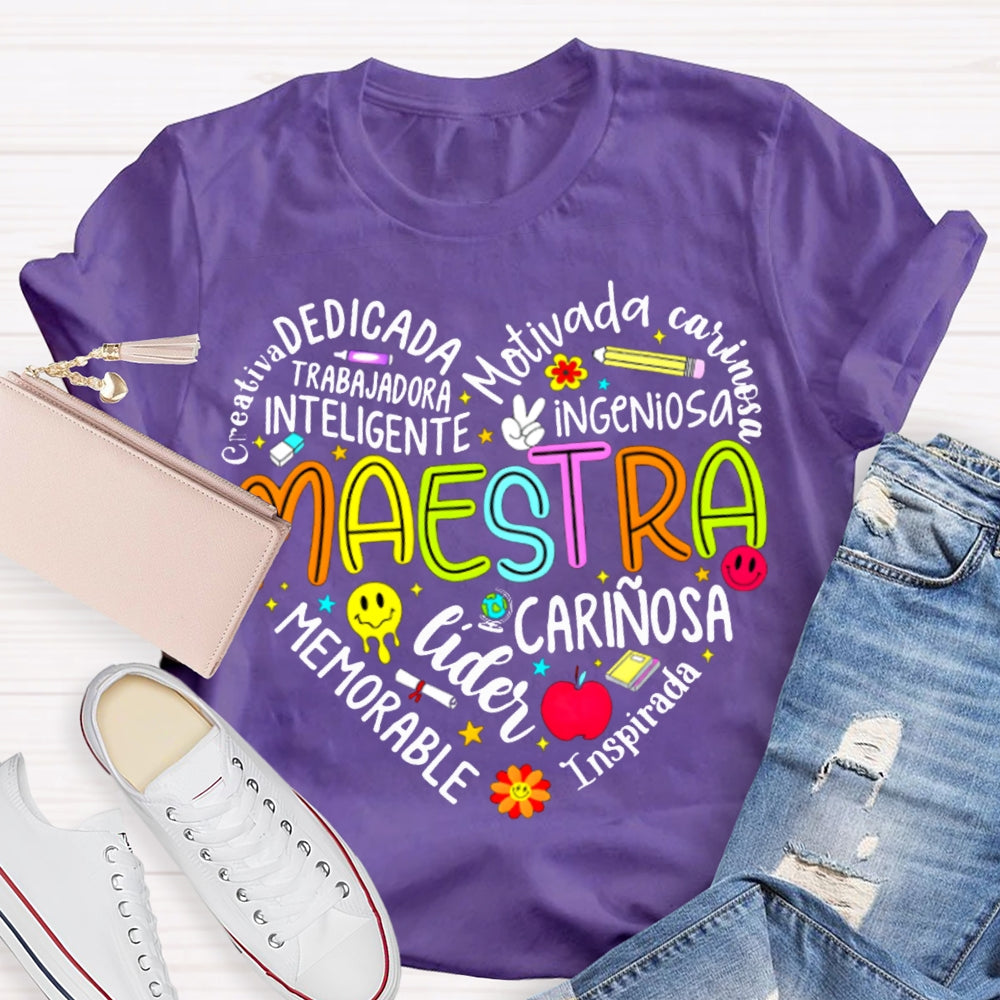 Maestra Dedicada Motivada Ingeniosa Lider Inspirada Memorable T-shirt