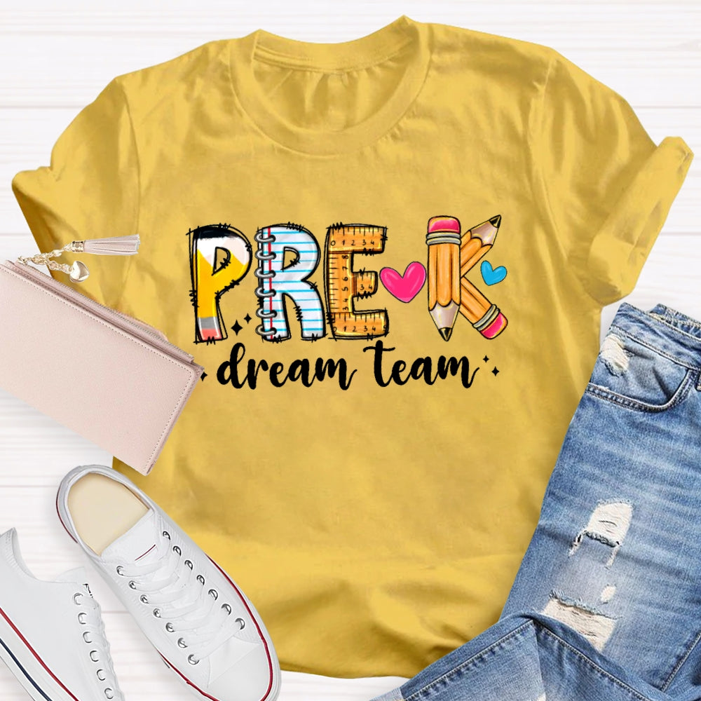 Personalized Grade Dream Team Pink Pencil Teacher Books T-Shirt
