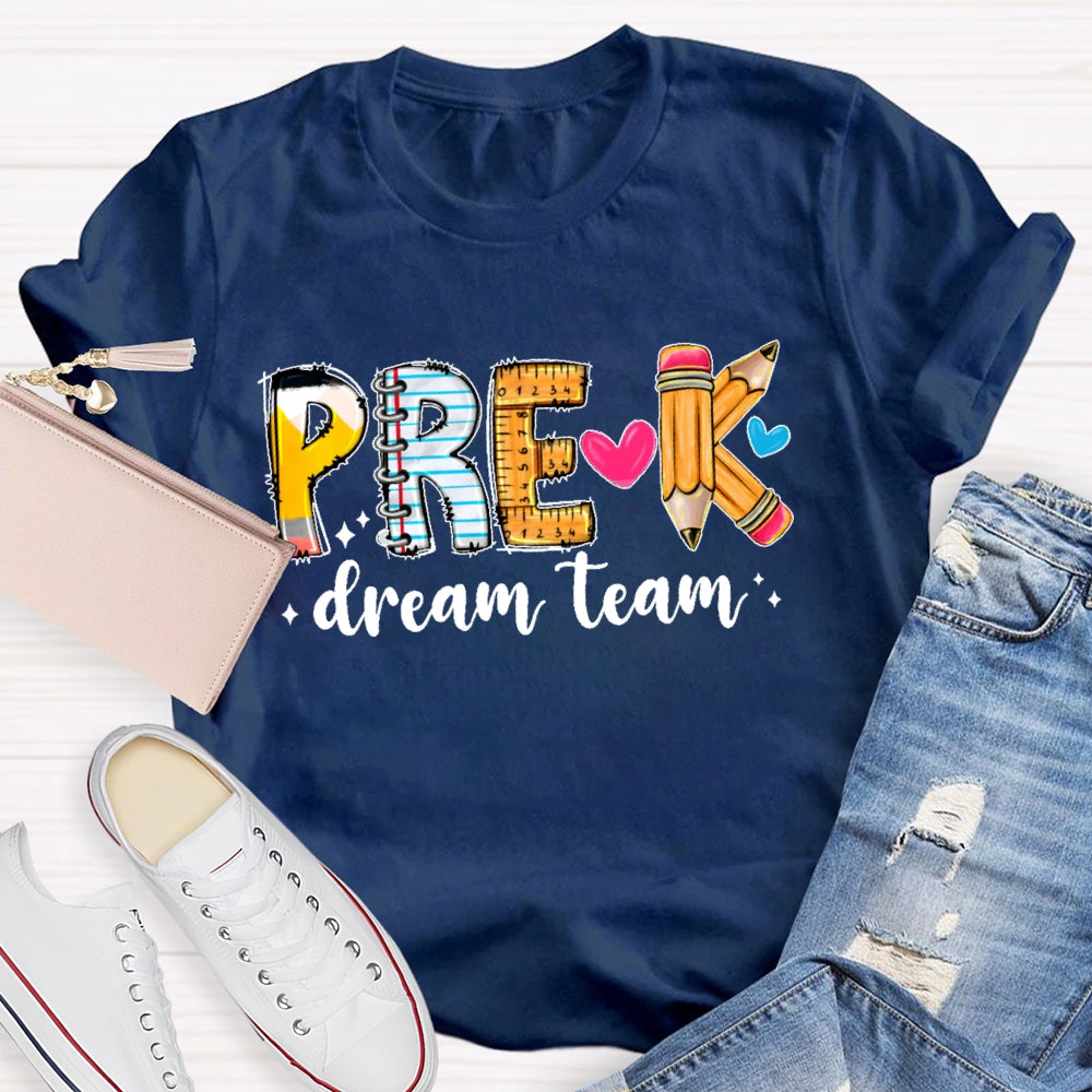 Personalized Grade Dream Team Pink Pencil Teacher Books T-Shirt